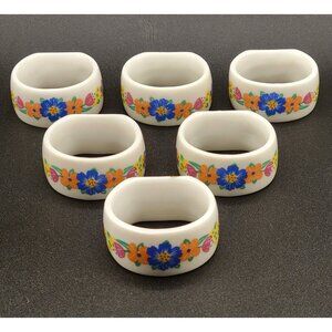 Floral Porcelain Napkin Rings Multi-Color Flowers Current Inc Set of 6